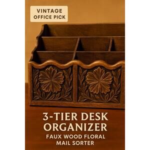 Vintage Lerner 3-Tier Desk Organizer • Faux Wood Floral Mail Sorter